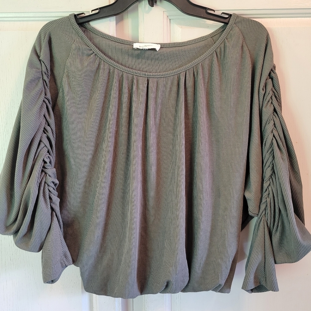 Böhme Green Ruched Ribbed Blouse